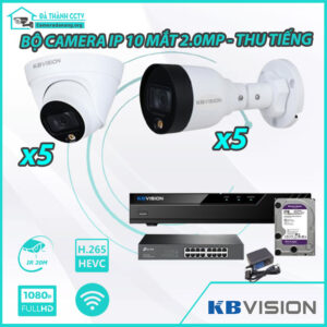 Combo Trọn Bộ 10 Camera KBvision IP 2.0MP - Thu Tiếng